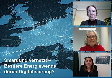 Screenshot der Veranstaltungen (Moderatorinnen und Referentin im Gespräch)